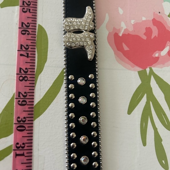 Genuine, leather ladies bling out black belt with rhinestone, cowboy boot detail - Picture 5 of 10